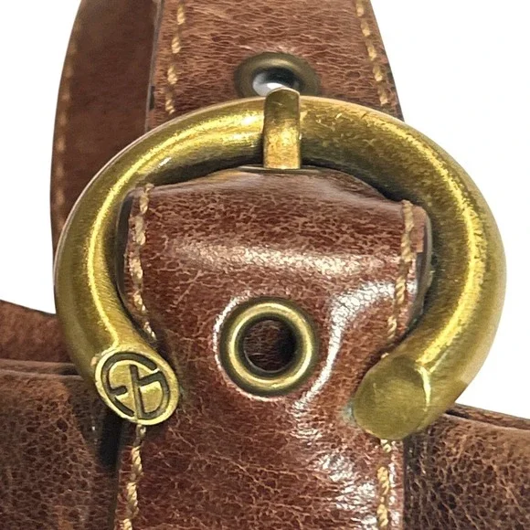 Francesco Biasia Leather Handbag Weathered Chocolate Brown Brass Hardware